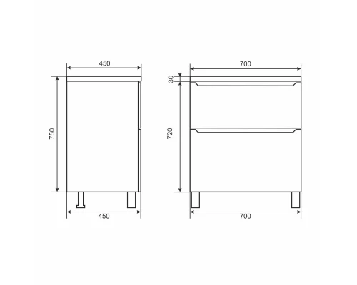 Тумба под раковину для ванной комнаты Uperwood Tanos напольная (70 см, белая, 2 ящика)