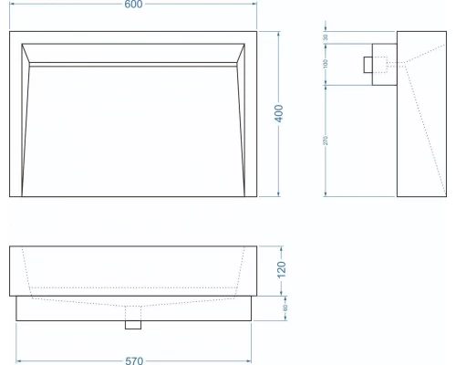 Раковина для ванной комнаты накладная Uperwood Mariana (60*40 см, прямоугольная, графит)