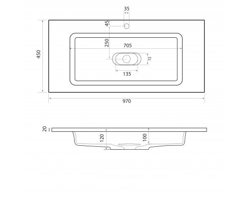 Раковина для ванной полувстраиваемая Uperwood Modul (100 см, прямоугольная)