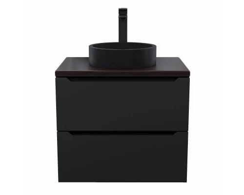 Комплект Тумба со столешницей для ванной Uperwood Tanos (60 см, черная/бук темный, с накладной раковиной Round, цвет черный)