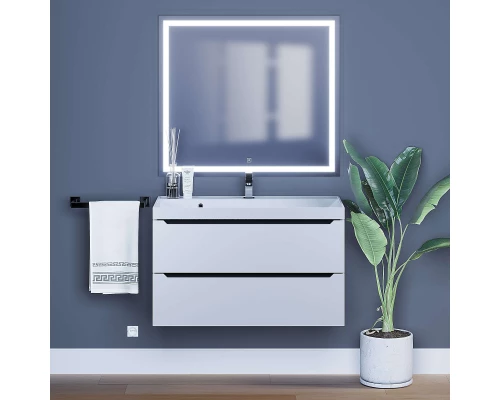 Тумба с раковиной для ванной Uperwood Tanos (90 см, подвесная, матовая, белая/графит)