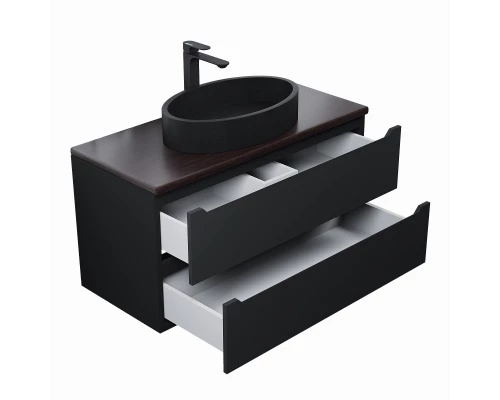 Комплект Тумба со столешницей для ванной Uperwood Tanos (100 см, черная/бук темный, с накладной раковиной Rome, цвет черный)