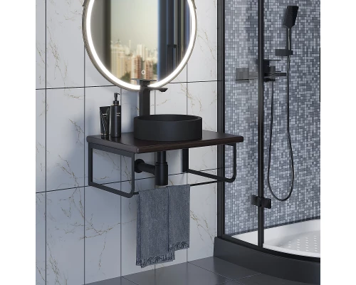 Комплект столешница для ванной Uperwood Tanos (с накладной раковиной Round и кронштейнами 60 см, бук темный)