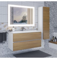 Тумба с раковиной для ванной Uperwood Barsa (100 см, раковина белая, подвесная тумба белая/дуб сонома)