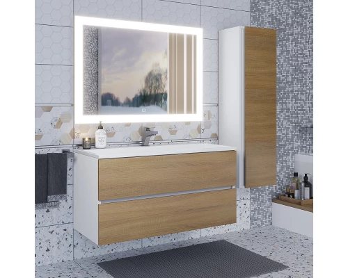 Тумба с раковиной для ванной Uperwood Barsa (100 см, раковина белая, подвесная тумба белая/дуб сонома)