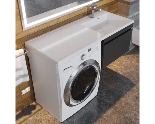 Тумба с раковиной под стиральную машину Uperwood Magenta (60/120 см, подвесная, черная, выдвижной ящик, правая)