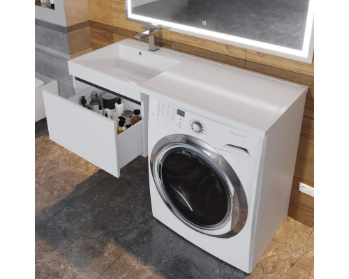 Тумба с раковиной под стиральную машину Uperwood Magenta (60/120 см, подвесная, белая/графит, выдвижной ящик, левая)