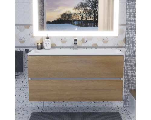 Тумба с раковиной для ванной Uperwood Barsa (100 см, раковина белая, подвесная тумба белая/дуб сонома)