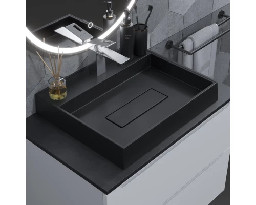 Раковина для ванной накладная кварцевая Uperwood Tanos Quartz (50 см, прямоугольная, с декоративной накладкой, уголь)