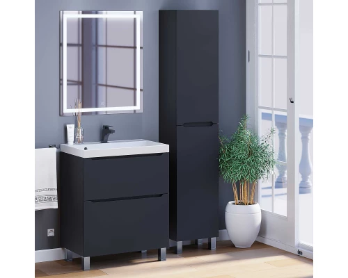 Тумба под раковину для ванной комнаты Uperwood Tanos напольная (70 см, черная, 2 ящика)