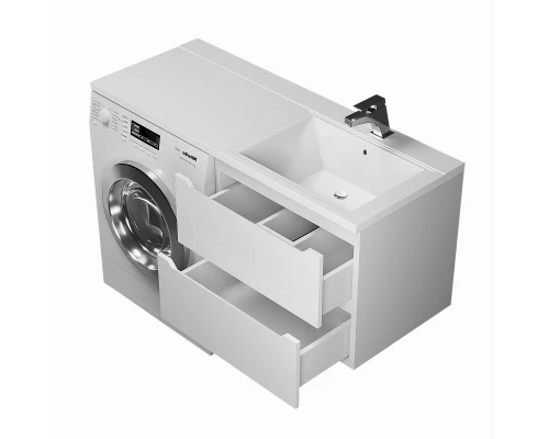 Тумба под стиральную машину Uperwood Tanos 60 см (подвесная, белая, с раковиной Cosmos 120 см, правая)