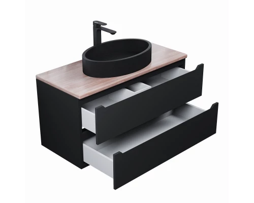 Комплект Тумба со столешницей для ванной Uperwood Tanos (100 см, черная/бук светлый, с накладной раковиной Rome, цвет черный)