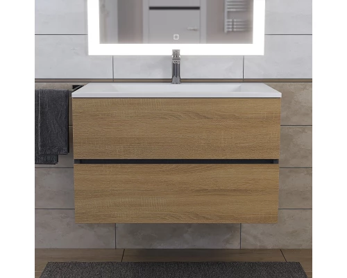 Тумба с раковиной для ванной Uperwood Next (80 см, подвесная, черная/дуб сонома)