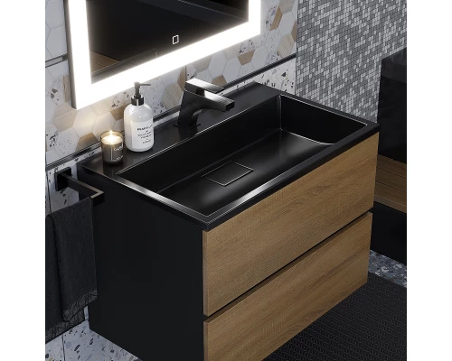 Тумба под раковину для ванной Uperwood Barsa (70 см, подвесная, черная/дуб сонома)