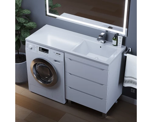 Тумба под стиральную машину Uperwood Tanos 60 см (напольная, белая, с раковиной Cosmos 120 см, правая)