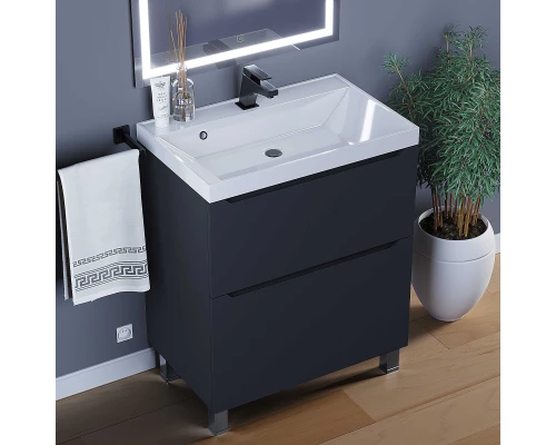 Тумба под раковину для ванной комнаты Uperwood Tanos напольная (70 см, черная, 2 ящика)