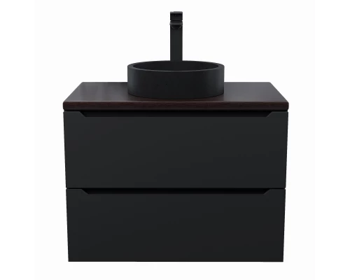 Комплект Тумба со столешницей для ванной Uperwood Tanos (70 см, черная/бук темный, с накладной раковиной Round, цвет черный)