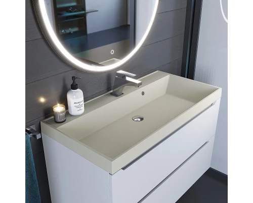 Раковина кварцевая для ванной Uperwood Classic Quartz (90 см, бежевая матовая, лён)