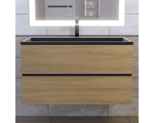 Раковина для ванной полувстраиваемая Uperwood Barsa, 90 см, прямоугольная, черная глянцевая