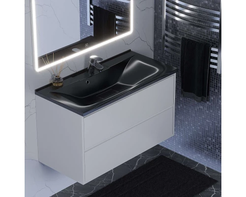 Раковина для ванной полувстраиваемая Uperwood Elen (100 см, с декоративной накладкой, черный металл)