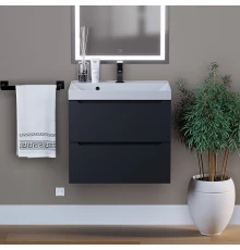 Тумба с раковиной для ванной Uperwood Tanos (60 см, подвесная, матовая, черная)