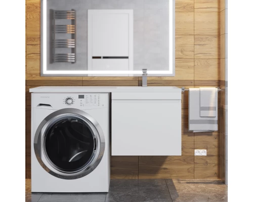 Тумба с раковиной под стиральную машину Uperwood Magenta (60/120 см, подвесная, белая, выдвижной ящик, правая)