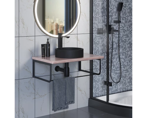 Комплект столешница для ванной Uperwood Tanos (с накладной раковиной Round и кронштейнами 70 см, бук светлый)