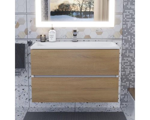 Тумба под раковину для ванной Uperwood Barsa (80 см, подвесная, белая/дуб сонома)