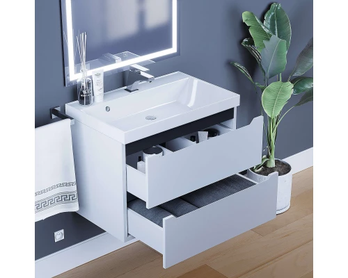 Тумба с раковиной для ванной Uperwood Tanos (70 см, подвесная, матовая, белая/графит)