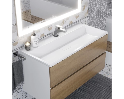 Тумба под раковину для ванной Uperwood Barsa (100 см, подвесная, белая/дуб сонома)