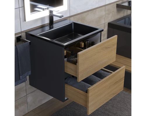 Раковина для ванной полувстраиваемая Uperwood Barsa, 50 см, прямоугольная, черная глянцевая