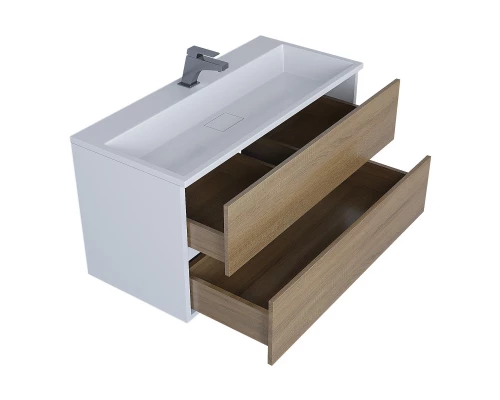 Тумба под раковину для ванной Uperwood Barsa (100 см, подвесная, белая/дуб сонома)