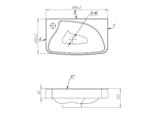 Раковина для ванной комнаты полувстраиваемая Uperwood Bio (40 см, прямоугольная)