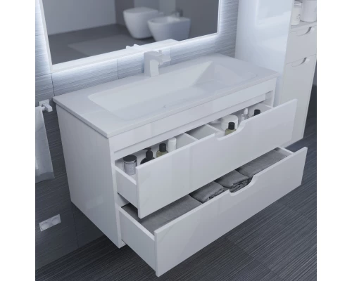 Тумба с раковиной для ванной Uperwood Modul (100 см, подвесная, глянцевая, белая)