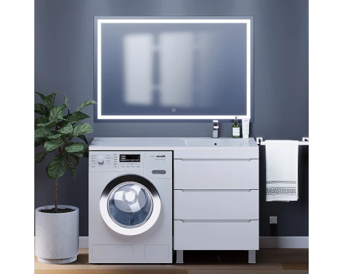 Тумба под стиральную машину Uperwood Tanos 60 см (напольная, белая, с раковиной Cosmos 120 см, правая)