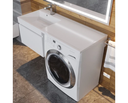 Тумба с раковиной под стиральную машину Uperwood Magenta (60/120 см, подвесная, белая, выдвижной ящик, левая)