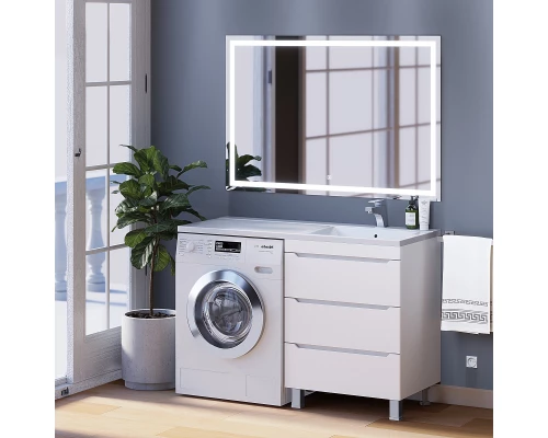 Тумба под стиральную машину Uperwood Tanos 60 см (напольная, белая, с раковиной Cosmos 120 см, правая)