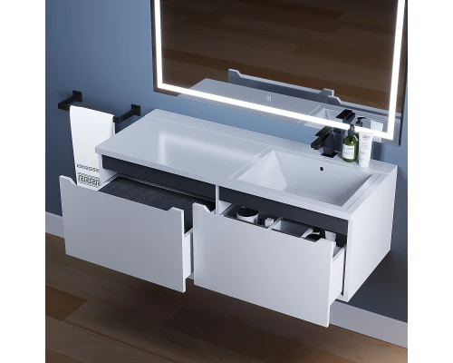 Тумба с раковиной Uperwood Tanos-Cosmos 120 см, подвесная, правая, белый/графит