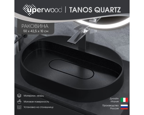 Раковина накладная кварцевая Uperwood Tanos Quartz 55х40х10 см, овальная, черная матовая, космос