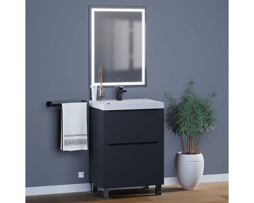 Тумба под раковину для ванной комнаты Uperwood Tanos напольная (60 см, черная, 2 ящика)