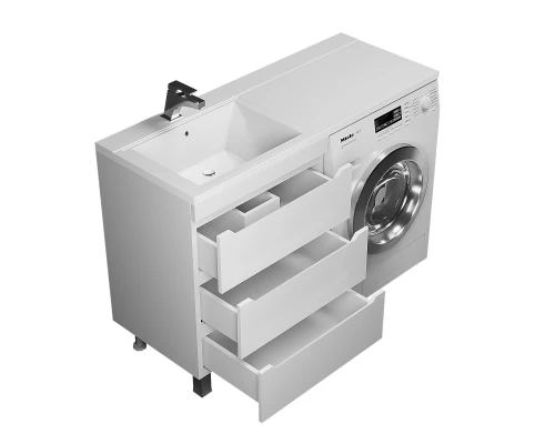 Тумба под стиральную машину Uperwood Tanos 60 см (напольная, белая, с раковиной Cosmos 120 см, левая)