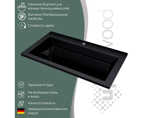 Раковина для ванной полувстраиваемая Uperwood Infinity 100х45х15,3 см, черная глянцевая