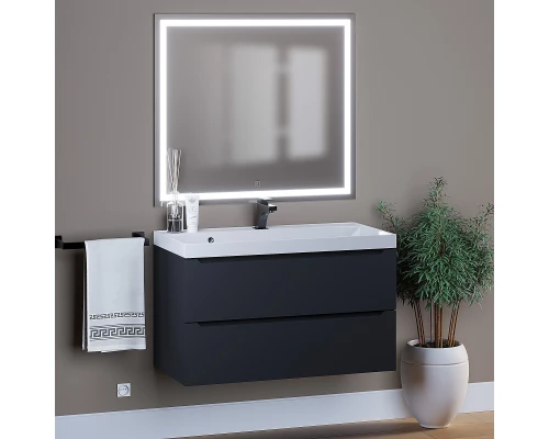 Тумба с раковиной для ванной Uperwood Tanos (90 см, подвесная, матовая, черная)