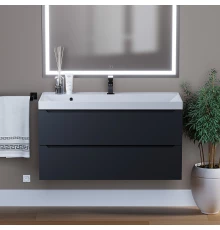 Тумба с раковиной для ванной Uperwood Tanos (100 см, подвесная, матовая, черная)