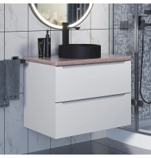Комплект Тумба со столешницей для ванной Uperwood Tanos (70 см, белая/бук светлый, с накладной раковиной Round, цвет черный)