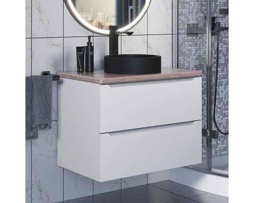 Комплект Тумба со столешницей для ванной Uperwood Tanos (70 см, белая/бук светлый, с накладной раковиной Round, цвет черный)