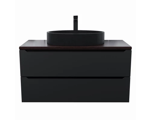 Комплект Тумба со столешницей для ванной Uperwood Tanos (100 см, черная/бук темный, с накладной раковиной Rome, цвет черный)