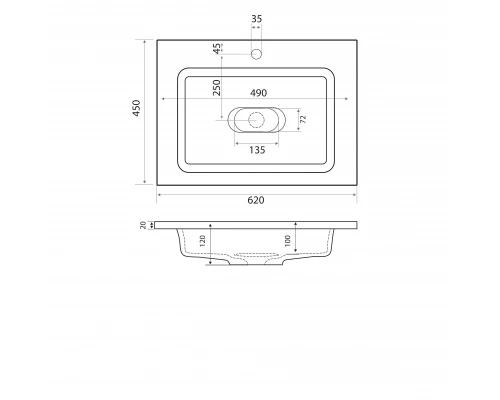 Раковина для ванной полувстраиваемая Uperwood Modul (65 см, прямоугольная)