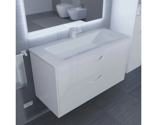 Тумба с раковиной для ванной Uperwood Modul (100 см, подвесная, глянцевая, белая)