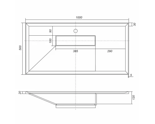 Раковина для ванной кварцевая Uperwood Lotus Quartz 100х50х13 см, серая матовая, бетон
